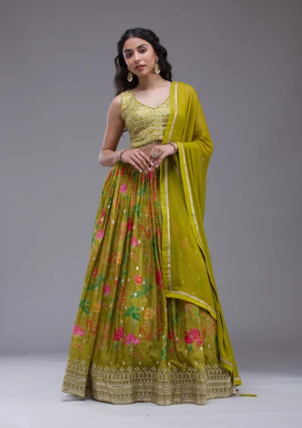 Mehendi Sequins Georgette Readymade Lehenga